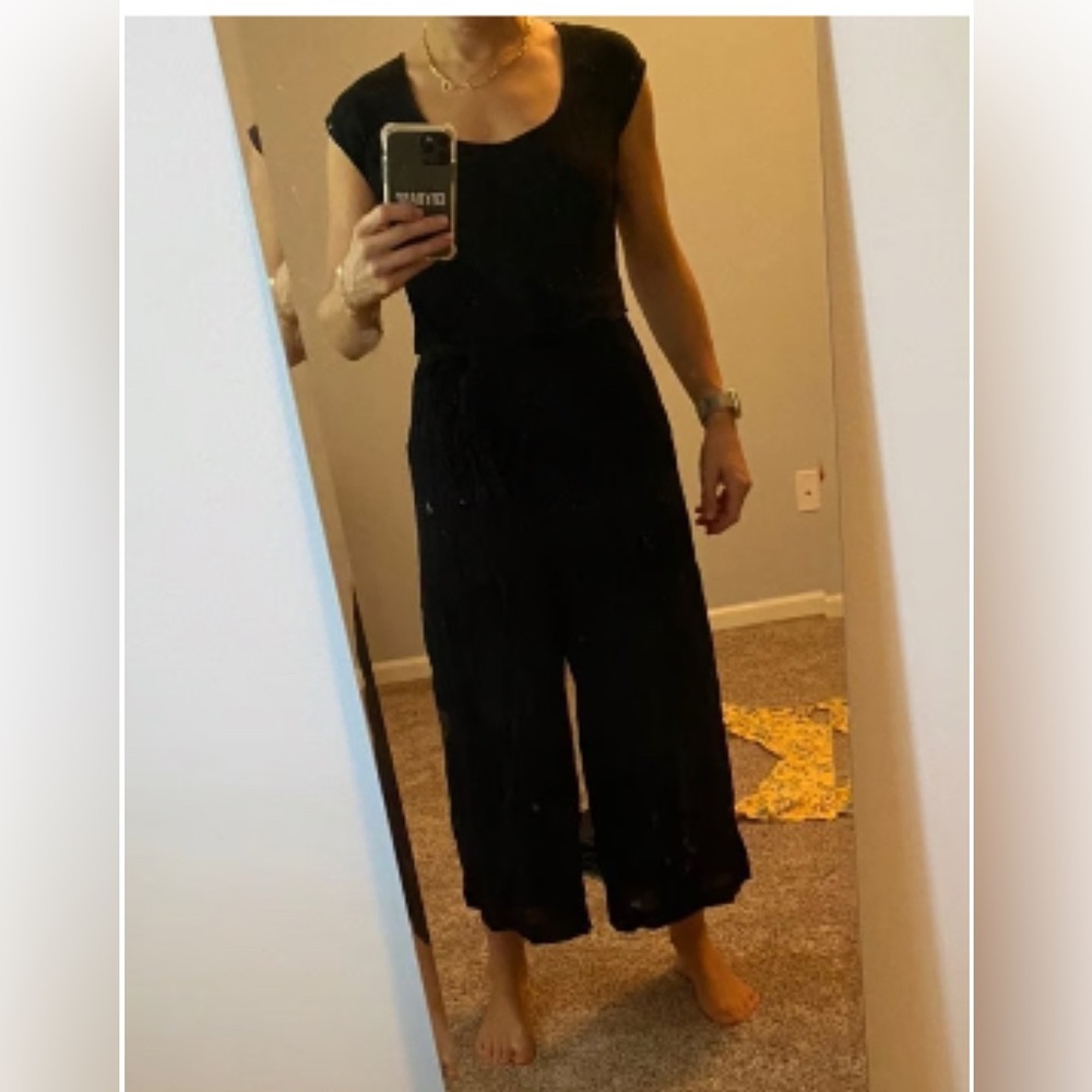 Anthropologie black one piece jump suit romper tie belt size 10 - Picture 2 of 10